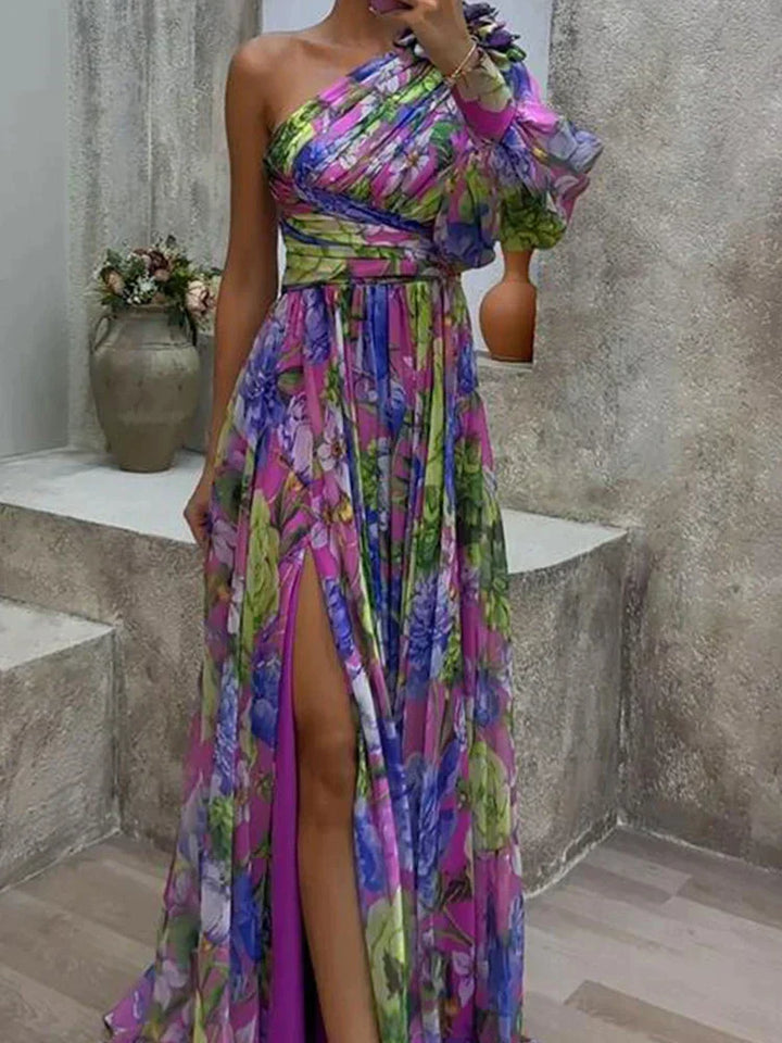 Damen Kleid Blumenmuster | Schlitz Maxi
