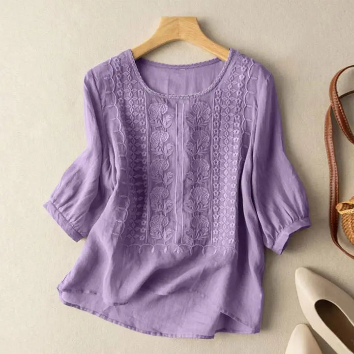 Damen Sommerbluse mit Rundhalsausschnitt | Locker