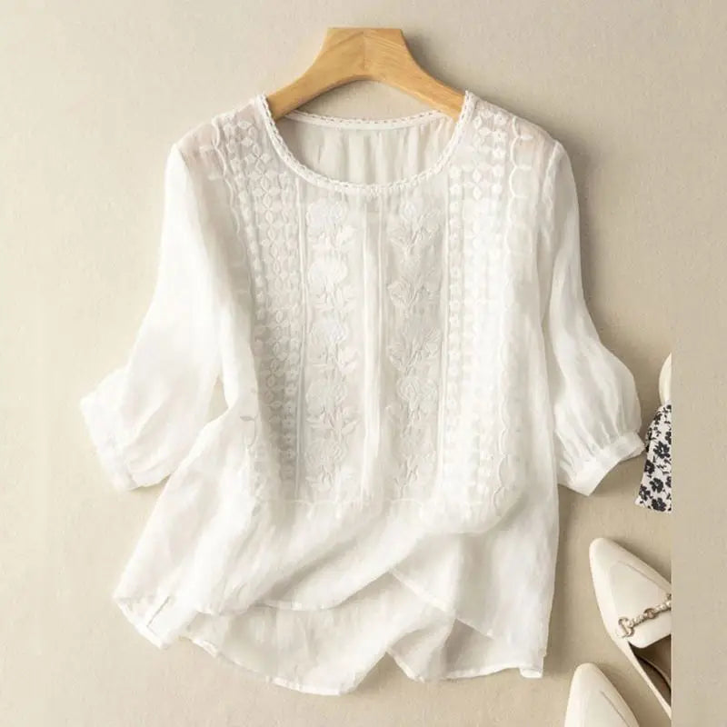 Damen Sommerbluse mit Rundhalsausschnitt | Locker
