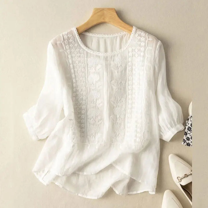 Damen Sommerbluse mit Rundhalsausschnitt | Locker