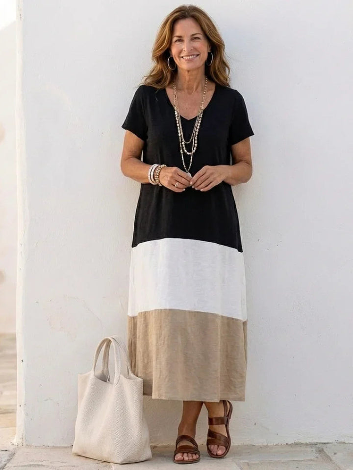 Vestido de Verão Feminino em Blocos de Cores | Maxi