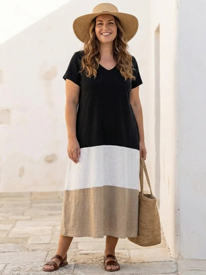 Vestido de Verão Feminino em Blocos de Cores | Maxi
