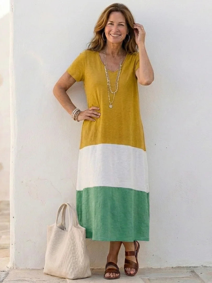 Vestido de Verão Feminino em Blocos de Cores | Maxi