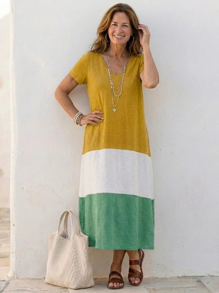 Vestido de Verão Feminino em Blocos de Cores | Maxi