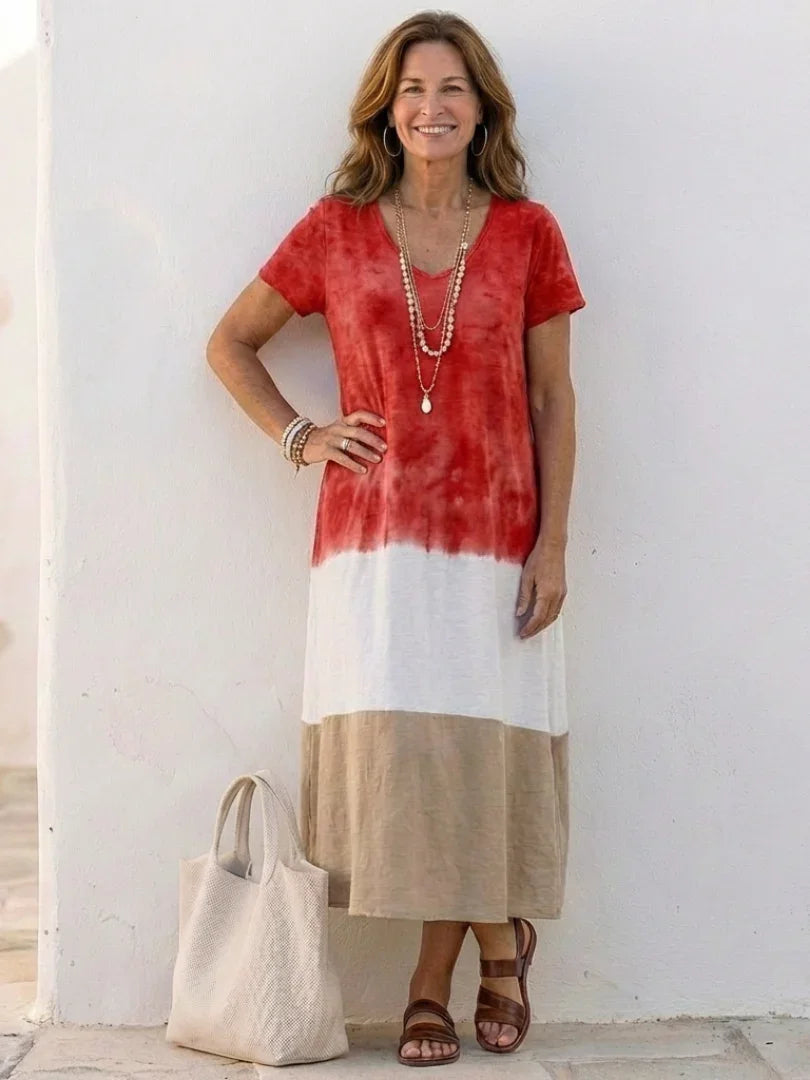 Vestido de Verão Feminino em Blocos de Cores | Maxi
