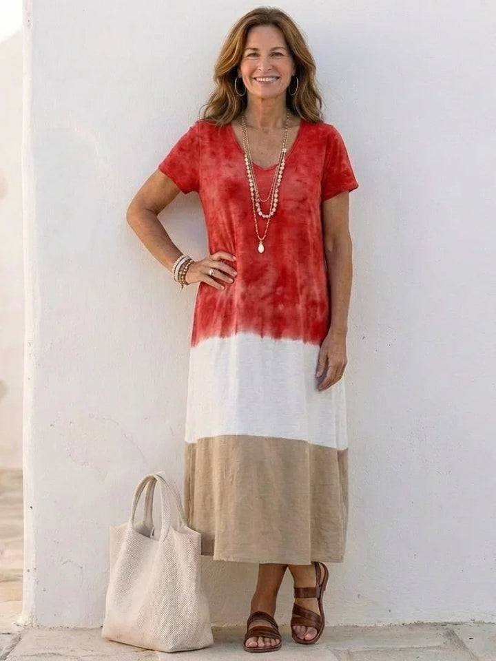 Vestido de Verão Feminino em Blocos de Cores | Maxi