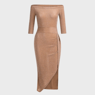 Damska Sukienka Wieczorowa | Odkryte Ramiona z Rozcięciem