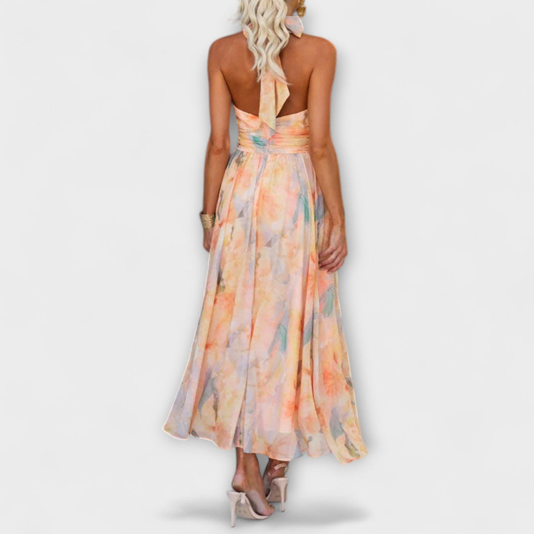 Damen Halter Kleid mit Print | Maxi