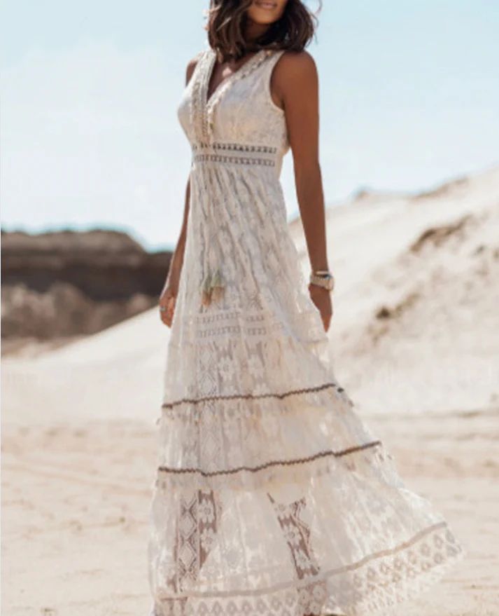 Damen Spitzenkleid Boho | Maxi