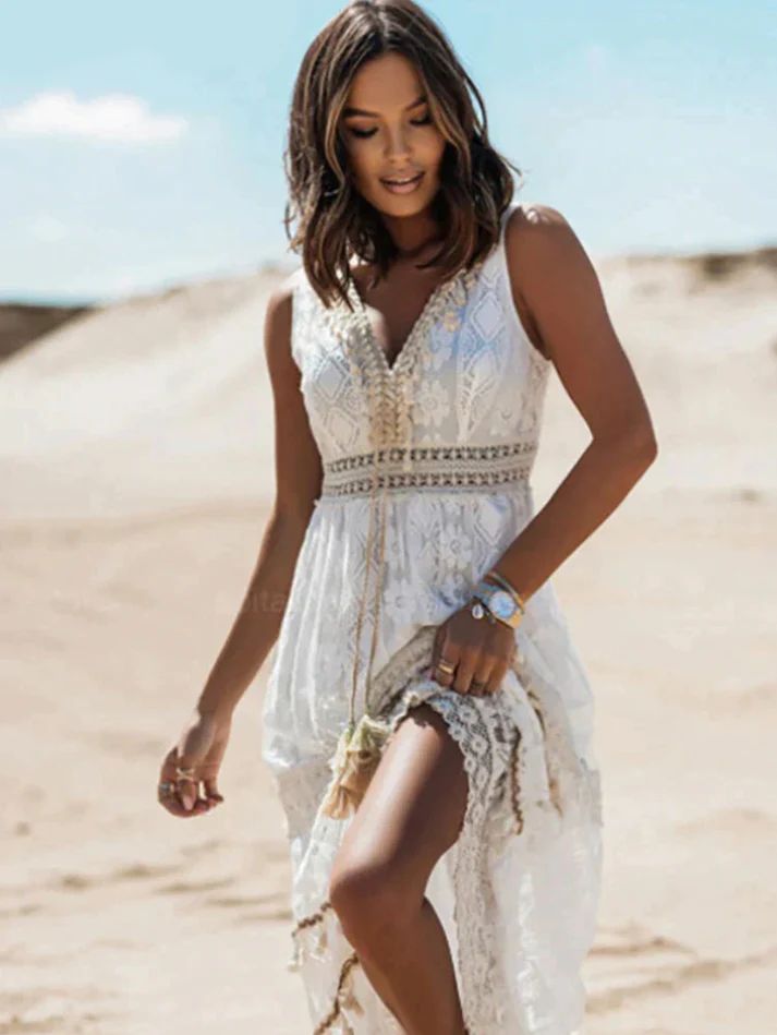 Damen Spitzenkleid Boho | Maxi