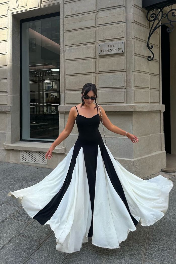 Damen Kontrast Abendkleid | Maxi