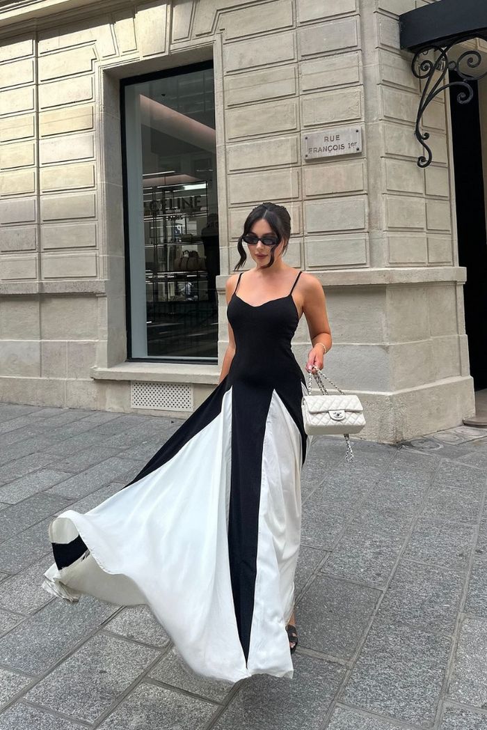 Damen Kontrast Abendkleid | Maxi