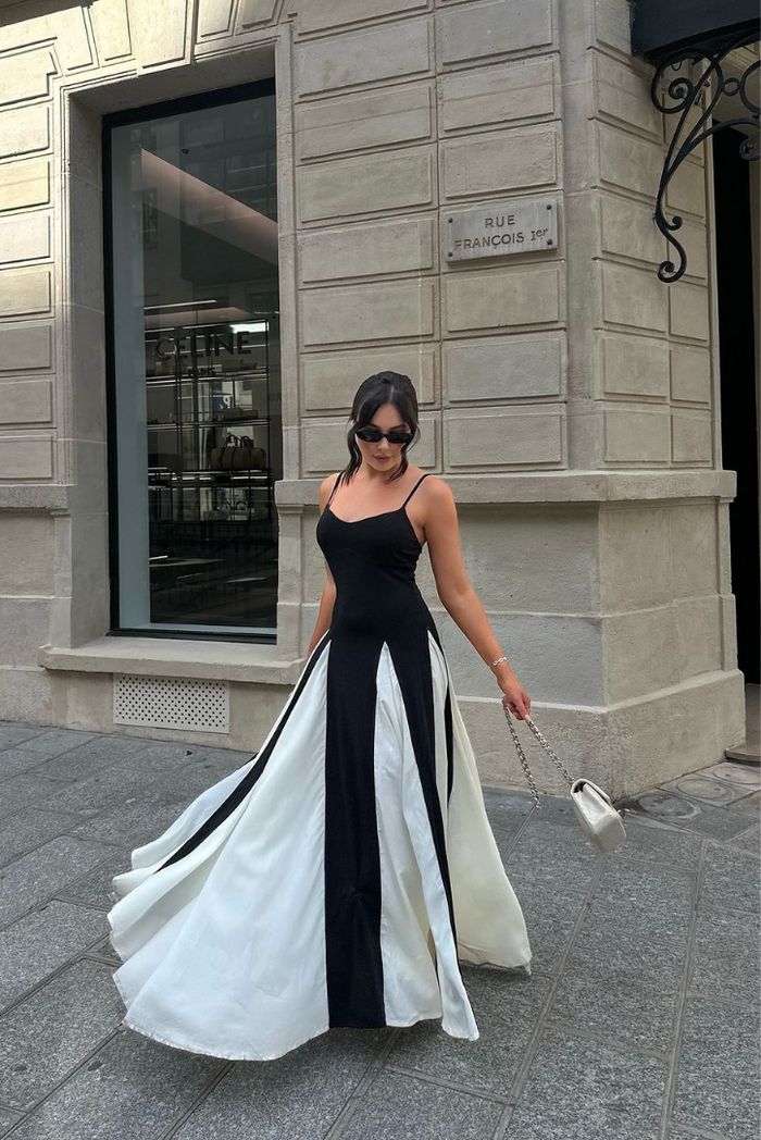 Damen Kontrast Abendkleid | Maxi
