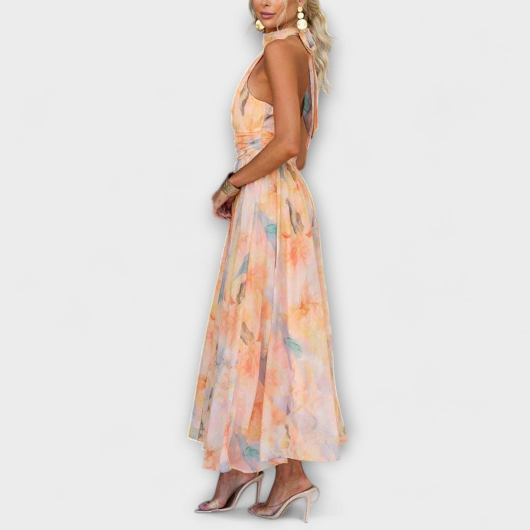 Damen Halter Kleid mit Print | Maxi
