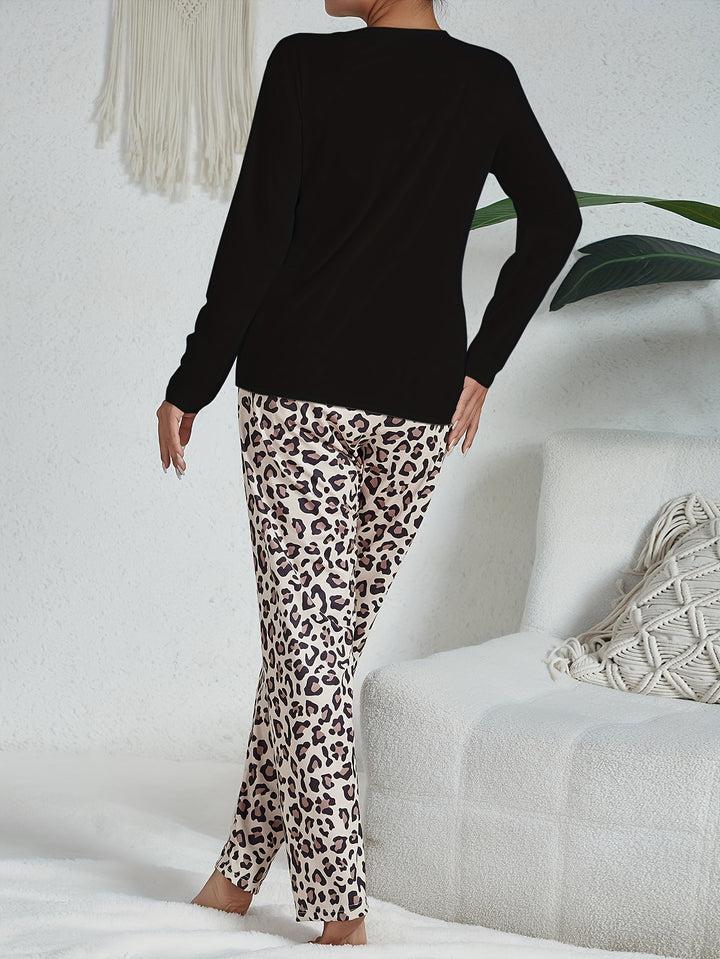 Damen Set Pyjama mit Leopardenmuster | Nachtwäsche und Hauskleidung