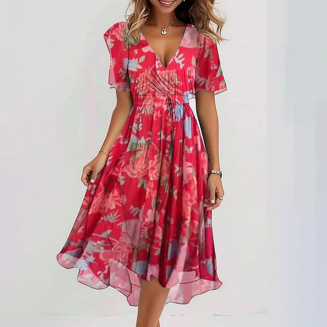Vestido Feminino com Estampa e Decote em V | Midi