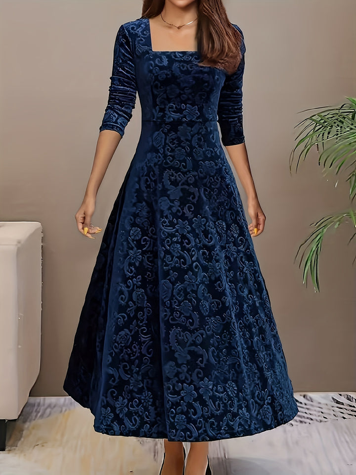Women's Midi Dress with Long Sleeves | Floral Pattern