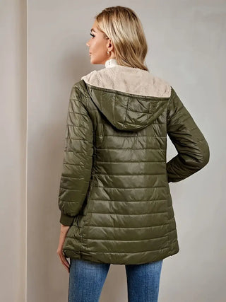 Damska Zimowa Pikowana Kurtka z Kapturem | Długa