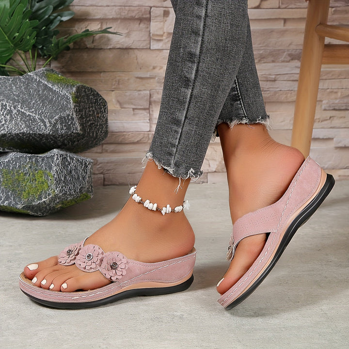 Damen Flip-Flops mit Blumenmuster | Bequem