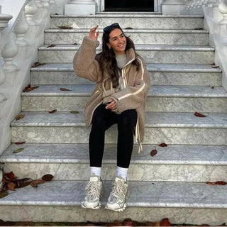 Damska długa kurtka zapinana na zamek błyskawiczny | Styl casualowy