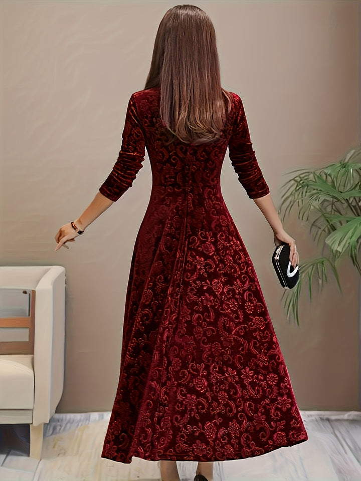 Women's Midi Dress with Long Sleeves | Floral Pattern
