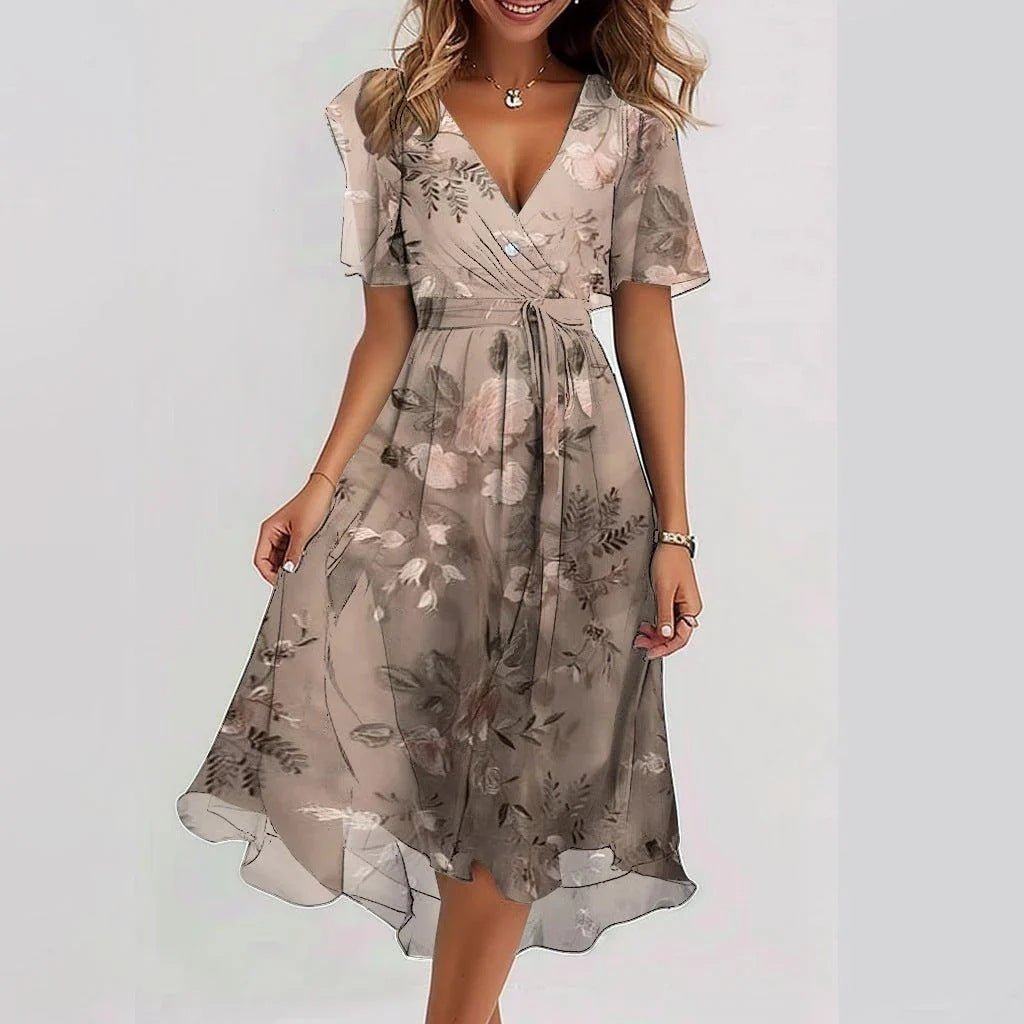 Vestido Feminino com Estampa e Decote em V | Midi