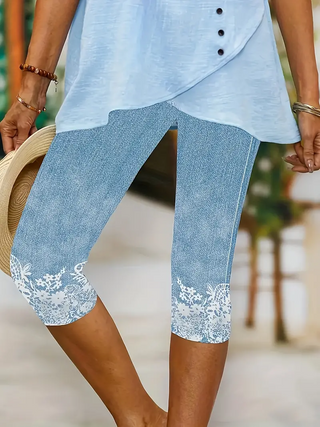 Damskie Legginsy Capri Z Kwiatowym Wzorem | Lato