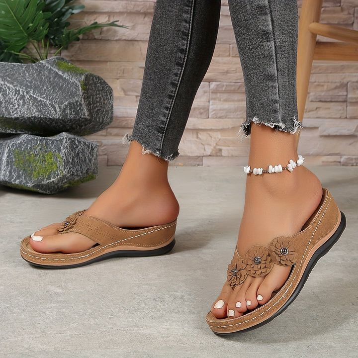 Damen Flip-Flops mit Blumenmuster | Bequem