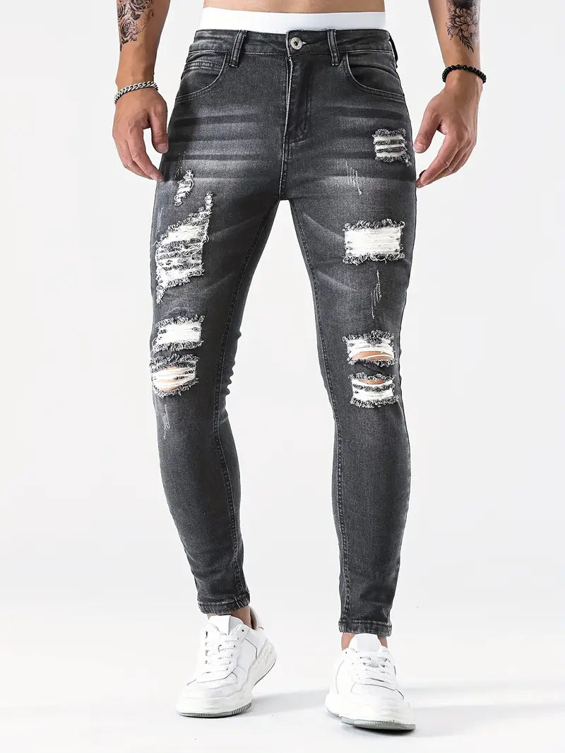Men's Skinny Jeans with Distressing | Aged Look