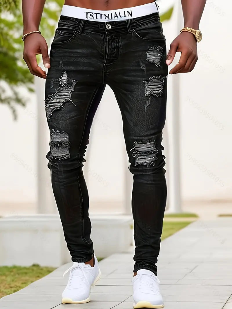 Men's Skinny Jeans with Distressing | Aged Look