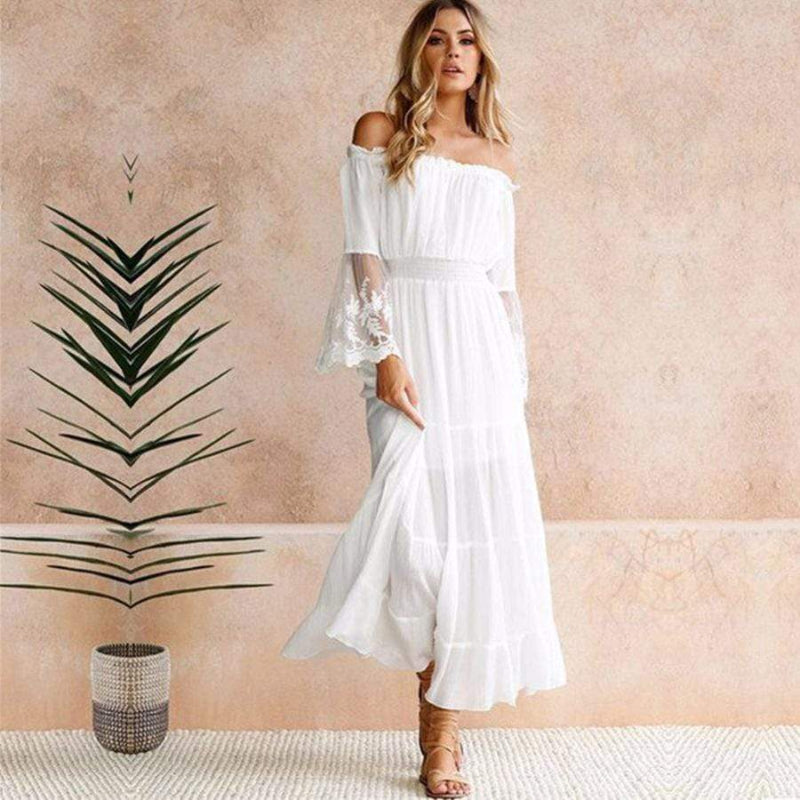 Damen Kleid Schulterfrei | Maxi