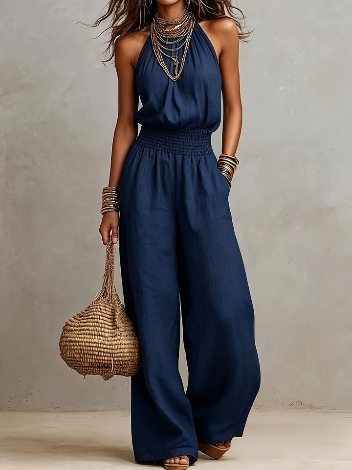 Damen Overall mit Neckholder | Weite Hosenbeine