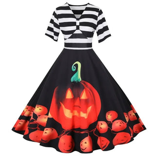 Damska Midi Sukienka na Halloween | Wzór Dyni