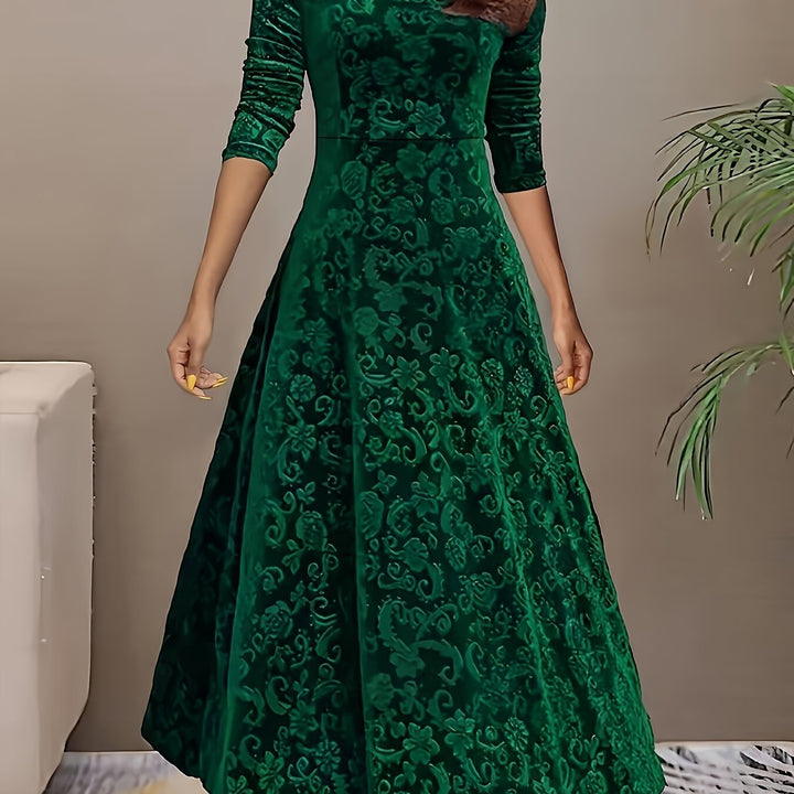 Women's Midi Dress with Long Sleeves | Floral Pattern