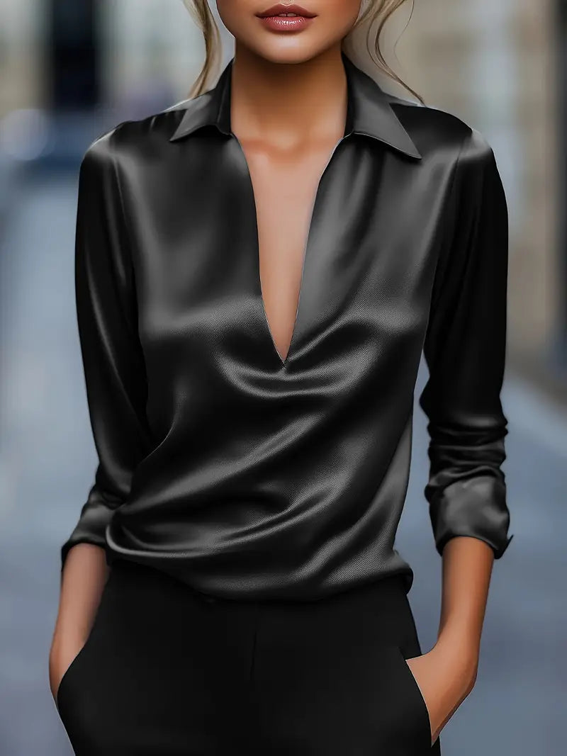 Damen Bluse mit langen Ärmeln | V-Ausschnitt