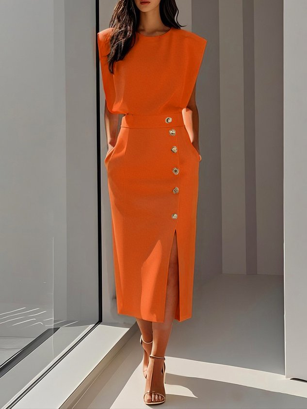Damen Cocktailkleid Ärmellos | Midi