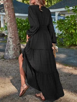 Damska Sukienka z Długim Rękawem | Warstwowa Maxi