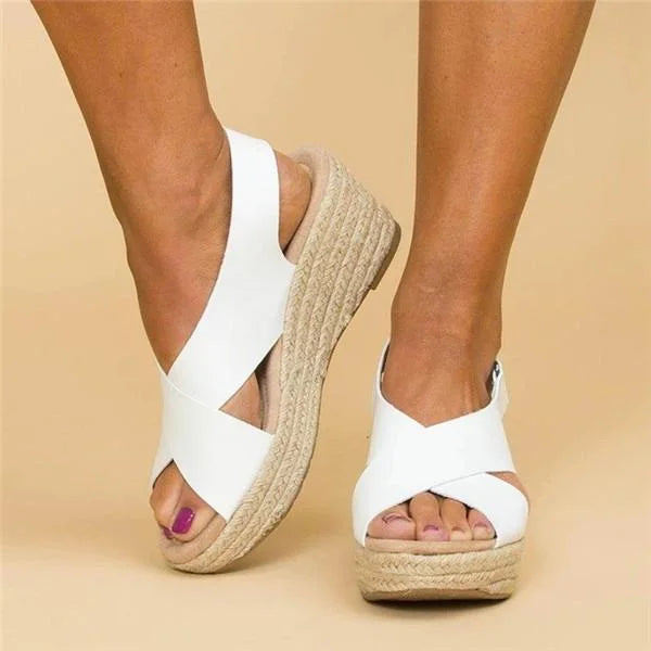 Damen Sandalen mit gekreuzten Riemen | Keilabsatz