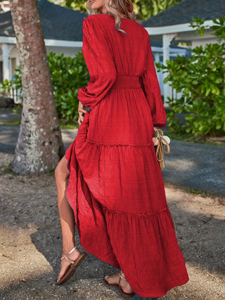 Damska Sukienka z Długim Rękawem | Warstwowa Maxi