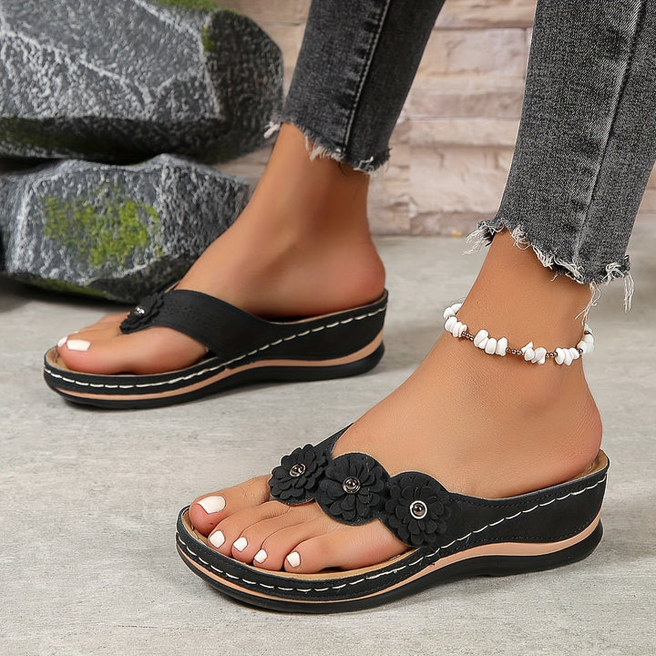 Damen Flip-Flops mit Blumenmuster | Bequem
