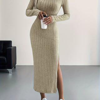 Damska Sukienka Z Długim Rękawem | Prążkowana Maxi