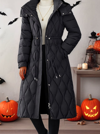 Damska Zimowa Pikowana Płaszcz | Z Kapturem