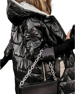 Damska Zimowa Pikowana Kurtka | Z Kapturem Długa