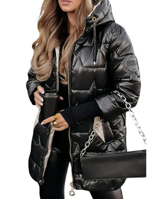 Damska Zimowa Pikowana Kurtka | Z Kapturem Długa