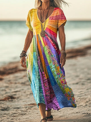 Damska Sukienka Boho z Długim Rękawem | Maxi