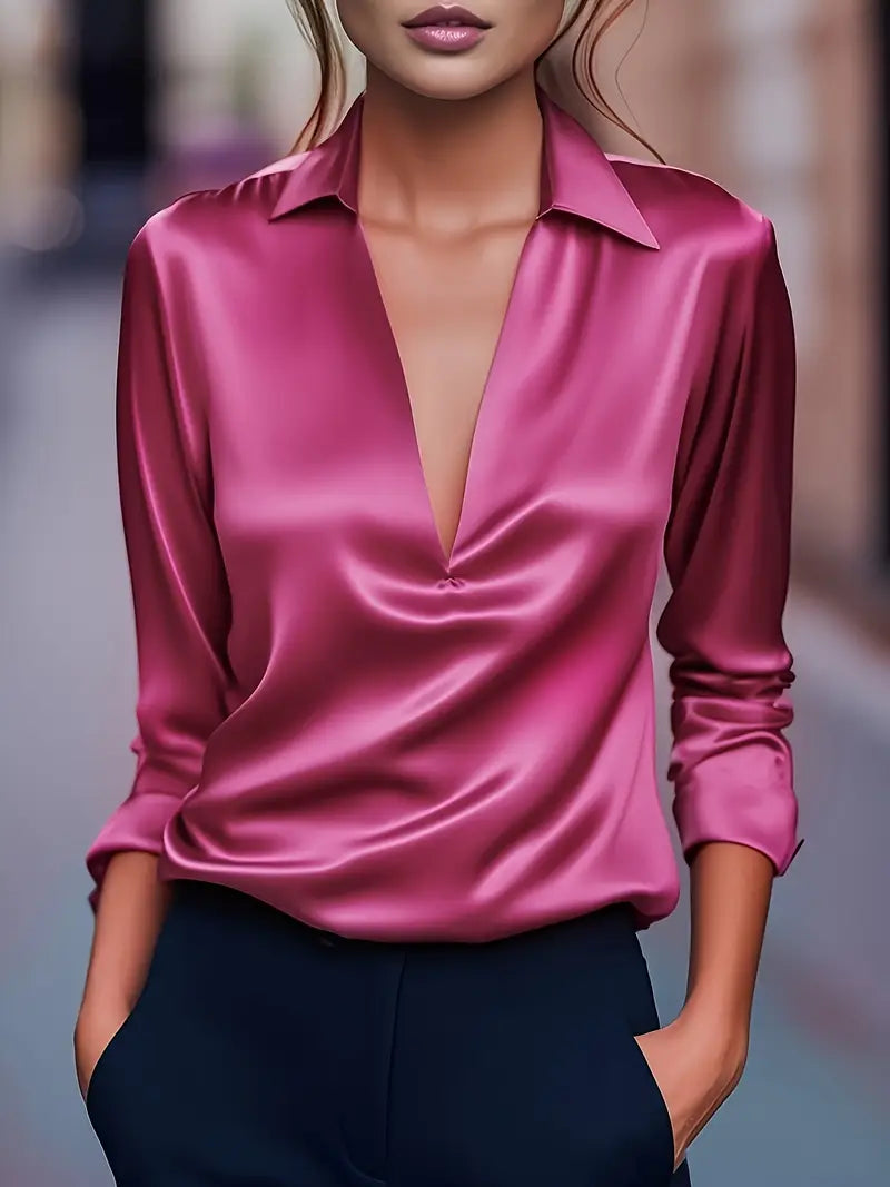 Damen Bluse mit langen Ärmeln | V-Ausschnitt
