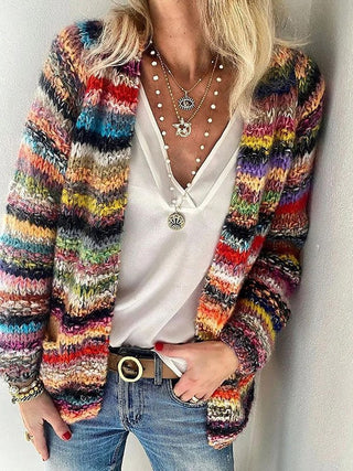 Kolorowy Sweter Damski z Dzianiny | Paski