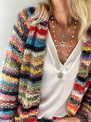 Kolorowy Sweter Damski z Dzianiny | Paski