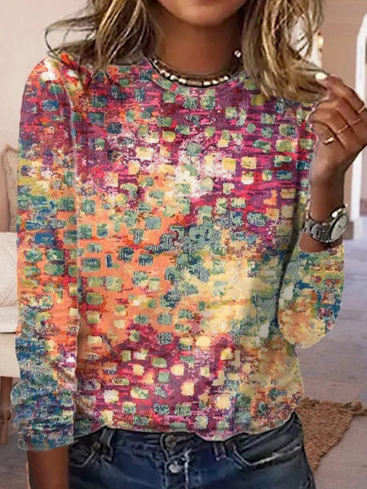 Damen Langarmshirt mit abstraktem Muster | Lässig