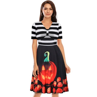 Damska Midi Sukienka na Halloween | Wzór Dyni